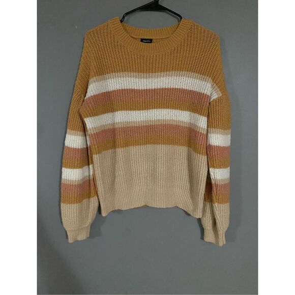 Rue 21 Striped Color Block Scoop Neck Knit Sweater Size Medium - Picture 1 of 5